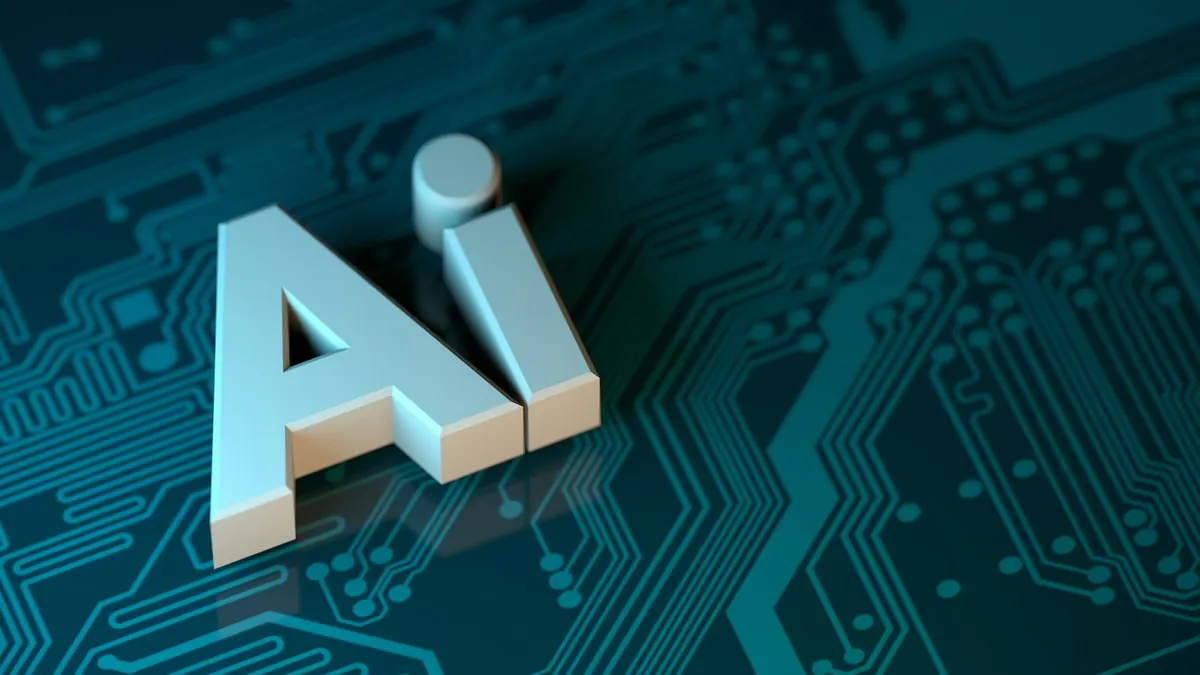 حروف سهبعدی AI روی برد مدار سبز تیره