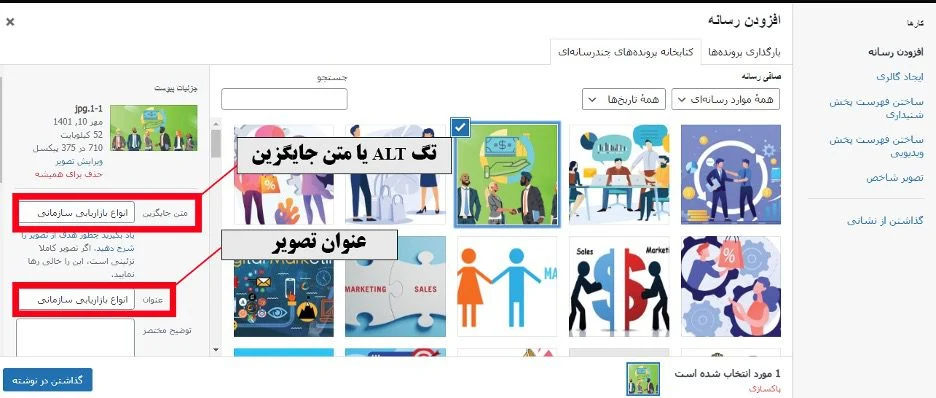 فیلدهای متن جایگزین و عنوان تصویر در کتابخانه رسانه وردپرس
