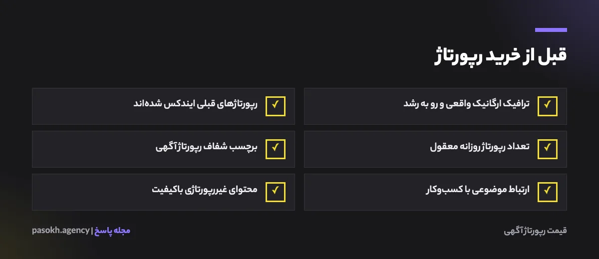 چکلیست سنجش ارزش واقعی رسانه رپورتاژ قبل از خرید